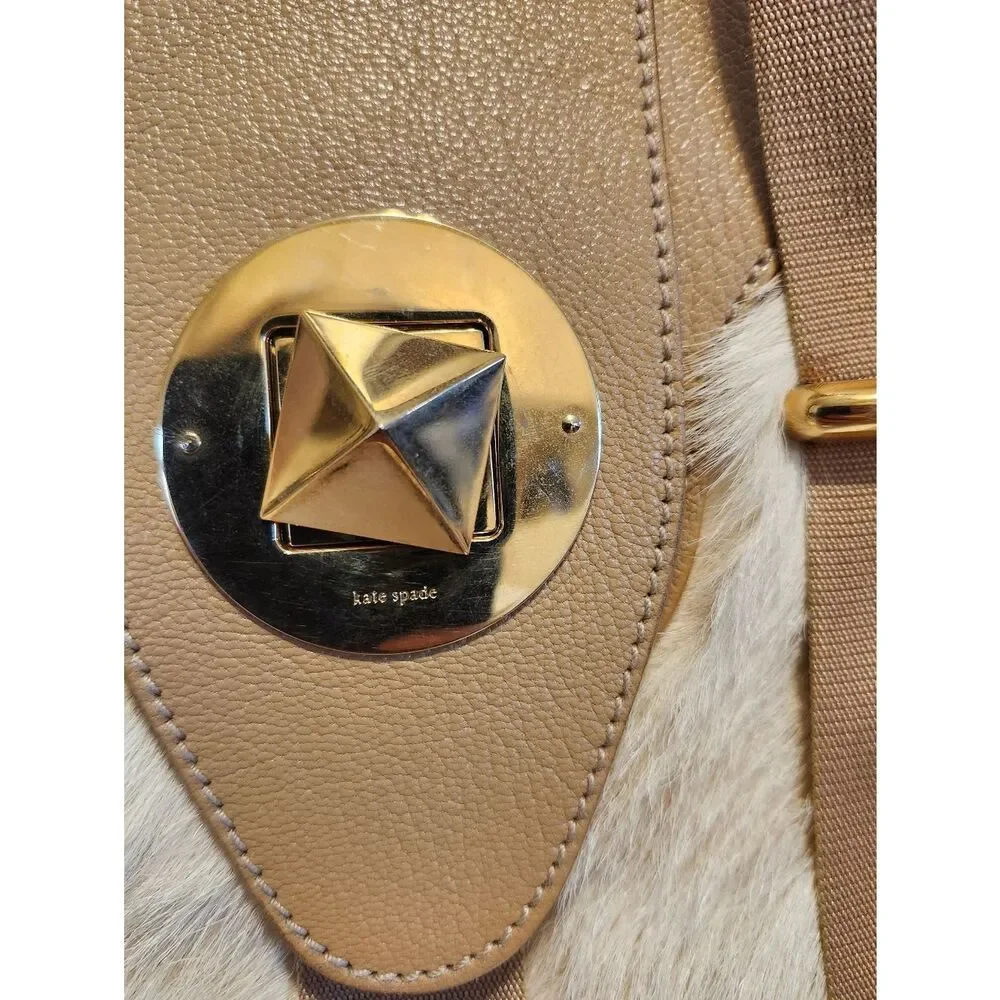 Kate Spade New York Faux Fur Shearling/Cream Leather Satchel Shoulder Bag $498